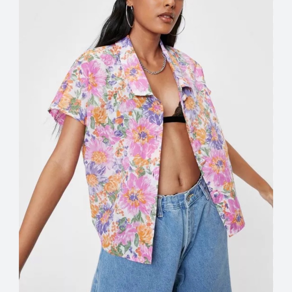 Nasty Gal Flower Button Up Shirt